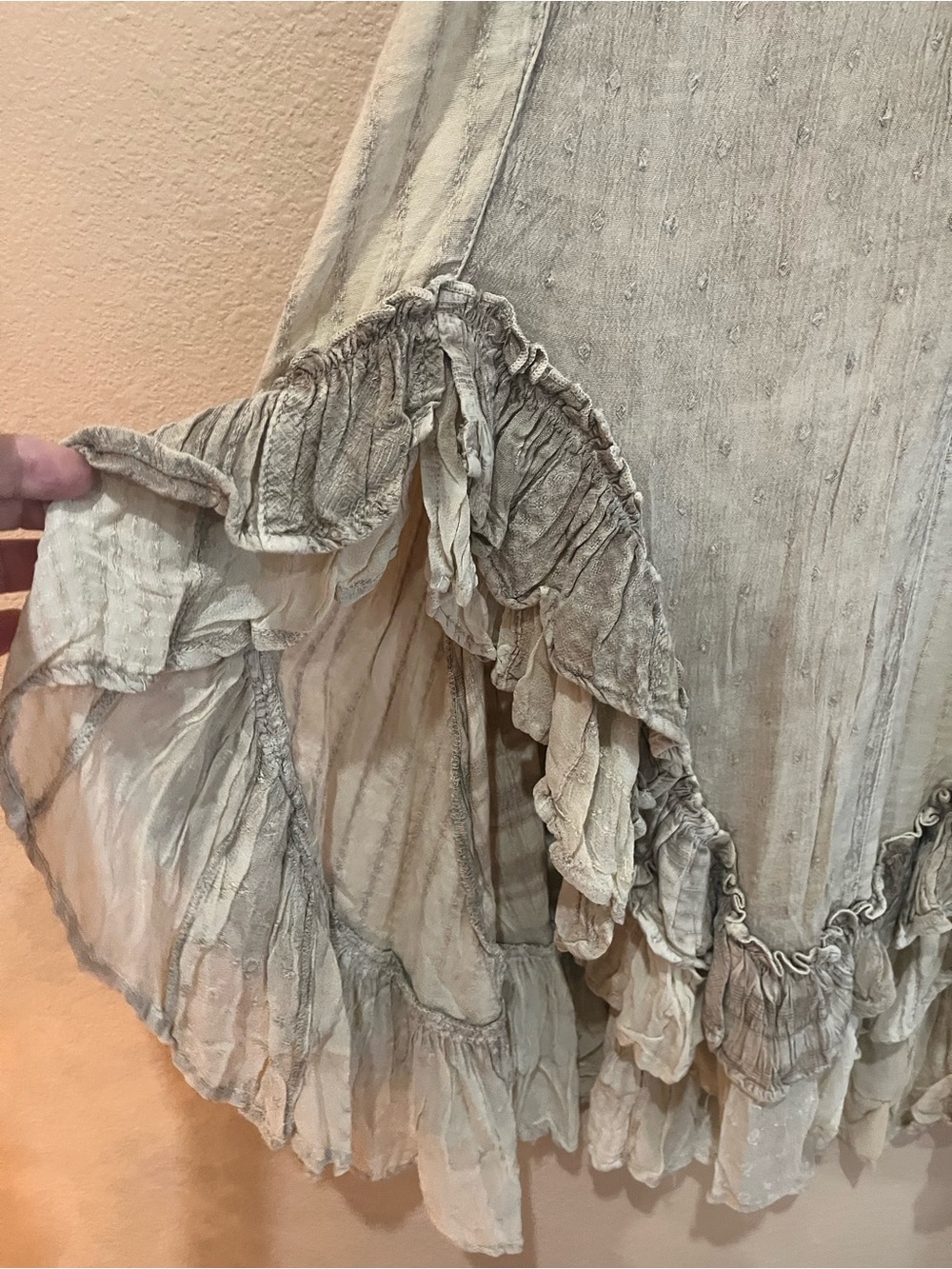 Boho High-Low Ruffle Maxi Skirt - Cream Taupe - Picture 6 of 8